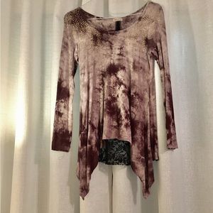 VOCAL burgundy tie dye Lace back tee S M